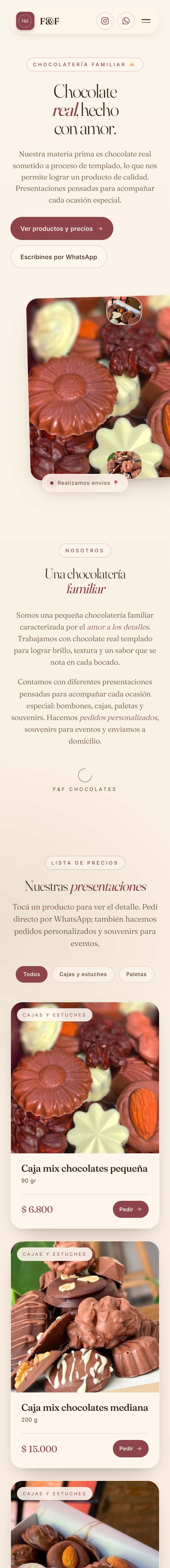 Captura completa de F&F Chocolates en el móvil