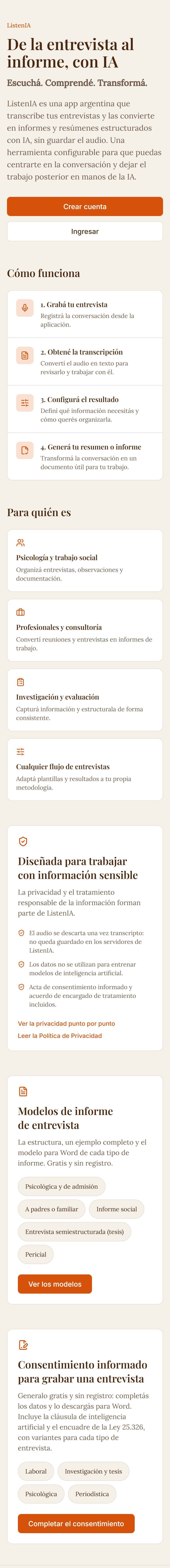 Captura completa de ListenIA en el móvil