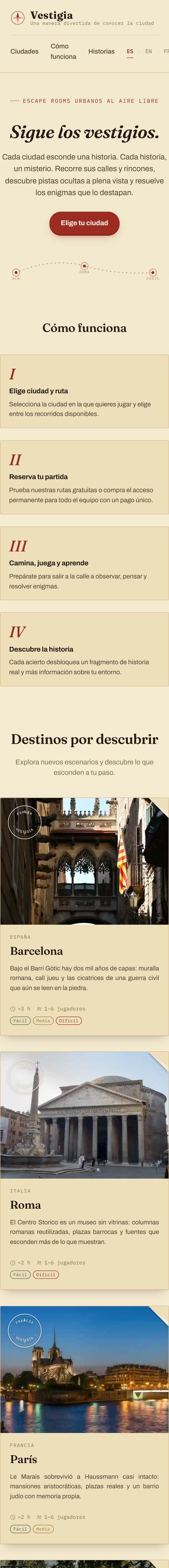 Vestigia en el móvil: la página completa